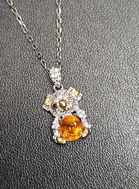 天然芬达石吊坠快乐小熊宝石重量1.33克拉尺寸5.6*6.2mm明橙色