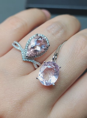 摩根石戒指  摩根石吊坠 颜色粉粉的 2克拉以上 925银镶 天然
