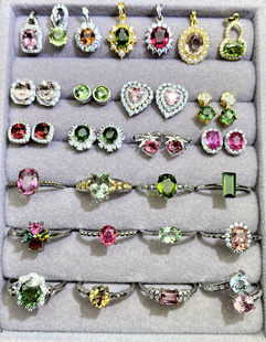 天然碧玺全家福27款戒指吊坠耳钉卢比来绿碧玺粉碧玺蓝碧玺黄碧玺