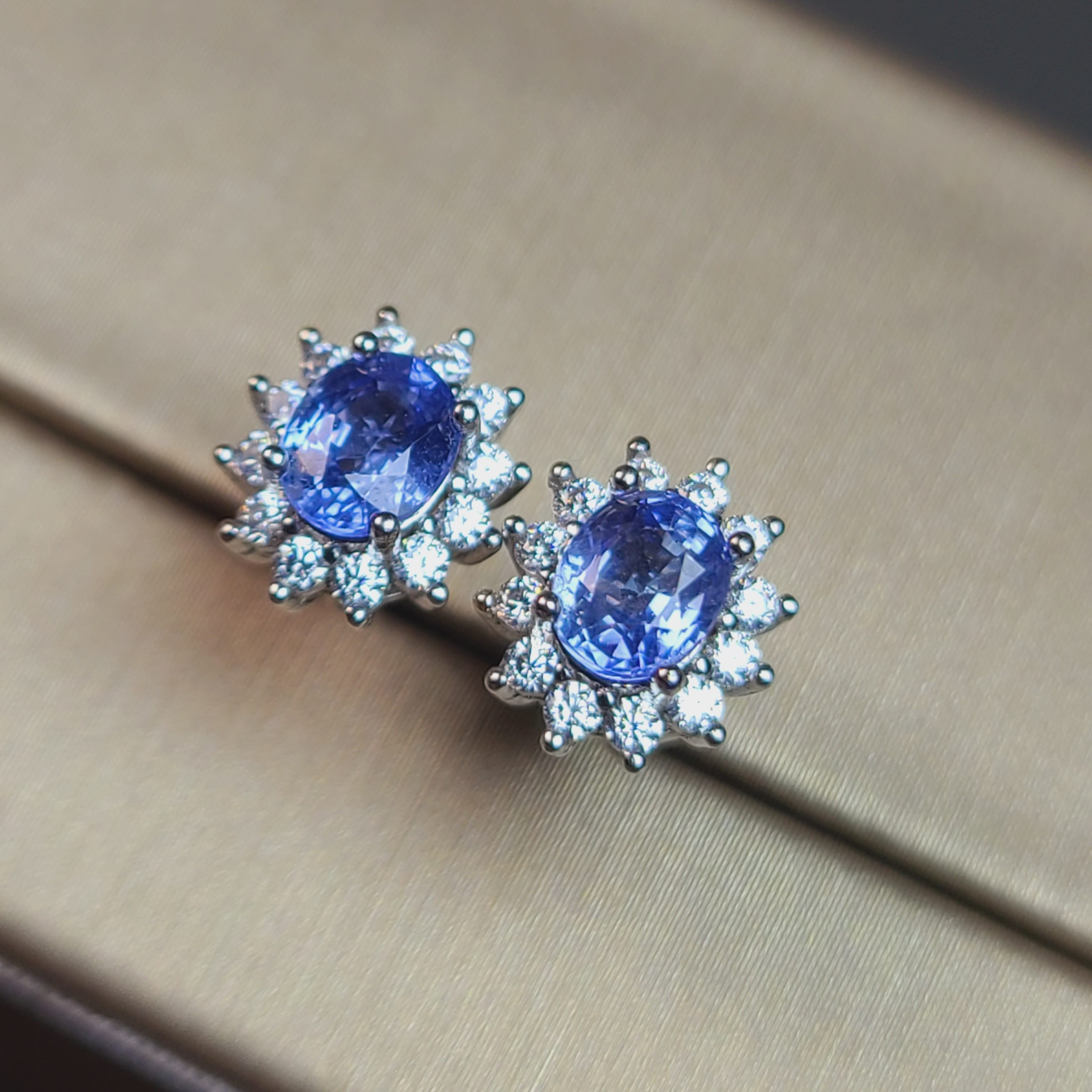 天然蓝宝石耳钉 斯里兰卡蓝宝石4*5mm  重量1.1克拉经典戴妃款