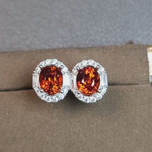 天然芬达石耳钉 石榴石家族里的芬达石 橘子汽水颜色 满满火彩