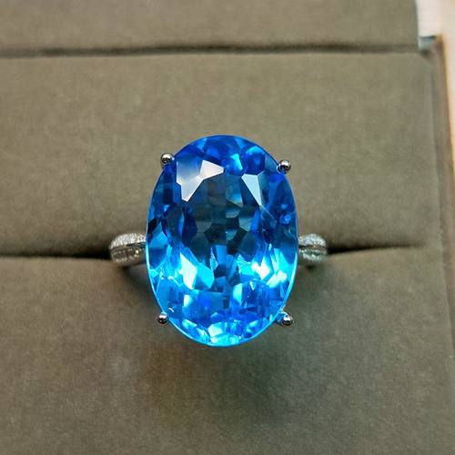 托帕石大戒指正品托帕石瑞士蓝20年前老货浓郁色系13*18mm15克拉