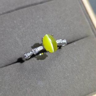 天然金绿猫眼石戒指重量1.3克拉4.8*7.1mm眼线清晰犀利925银镶