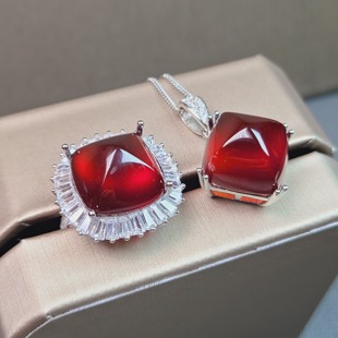 石榴石糖塔大颗粒戒指 吊坠 糖塔山 20克拉 红酒颜色 大气 稳重