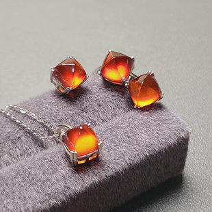 石榴石糖塔套装糖塔戒指耳钉吊坠糖塔山直径8mm简约款925银镶