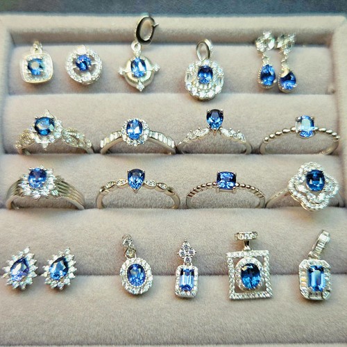 天然蓝色尖晶石钴尖晶蓝小妖戒指吊坠耳钉日常佩戴生日礼物小精品