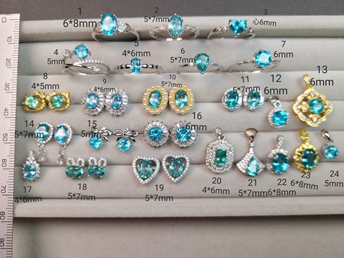 天然磷灰石戒指 吊坠 耳钉 银镶全家福 帕拉伊巴颜色 霓虹蓝