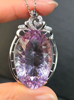 天然紫水晶大吊坠重量63克拉千禧切割尺寸21*33.8mm全净体925银