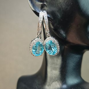 天然磷灰石耳扣帕拉伊巴颜色霓虹蓝尺寸6*8mm全净体显白布灵布灵