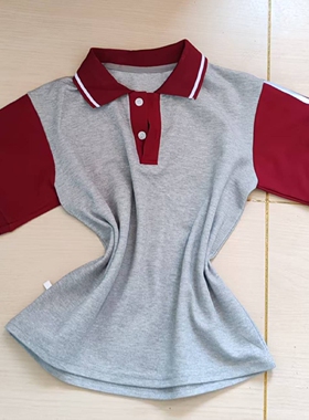 夏季款浅灰色校服短袖酒红袖酒红领男女校园高中小通用班服POLO衫