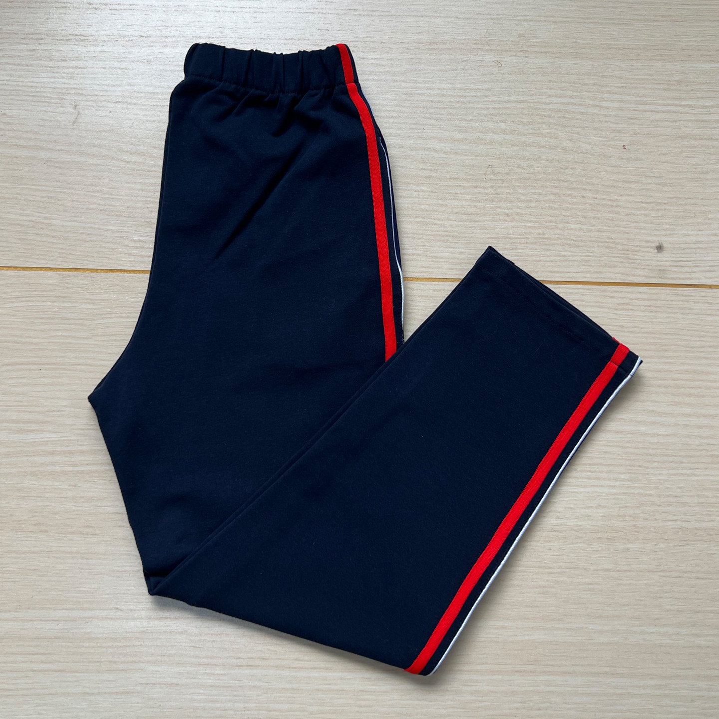 春夏秋冬初高中小学生校服裤子藏蓝直口前白绳后大红杠男女款透气