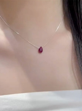 红色水滴吊坠项链女简约精致轻奢