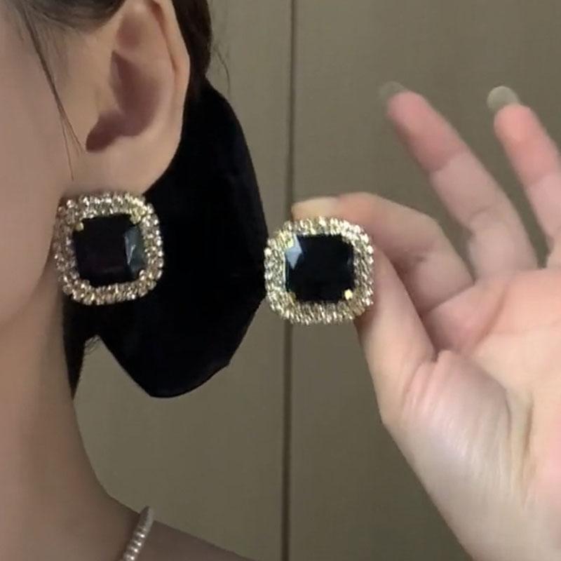 时尚名媛方块水晶耳钉女耳环新款
