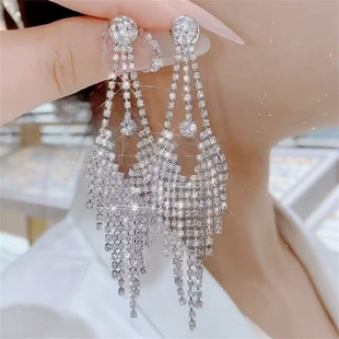 高级感超闪满钻流苏耳环气质大气夸张长款耳坠轻奢个性名媛耳饰女