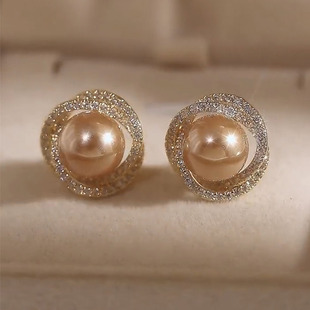 轻奢微镶螺旋珍珠耳钉女小众高级感耳环2025新款爆款纯银针耳饰品