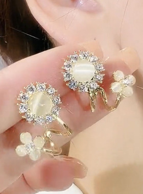 s925银针猫眼石花朵耳环设计感潮