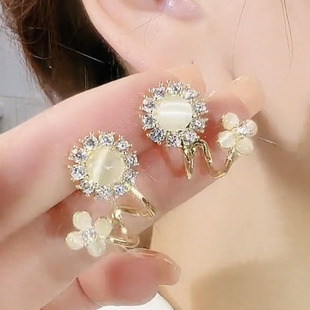 s925银针猫眼石花朵耳环设计感时尚个性耳钉女气质轻奢高级感耳饰