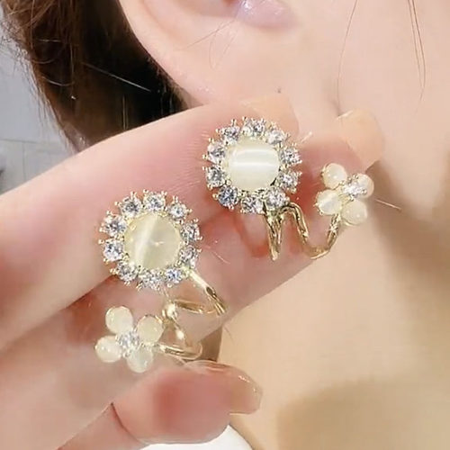 s925银针猫眼石花朵耳环设计感潮