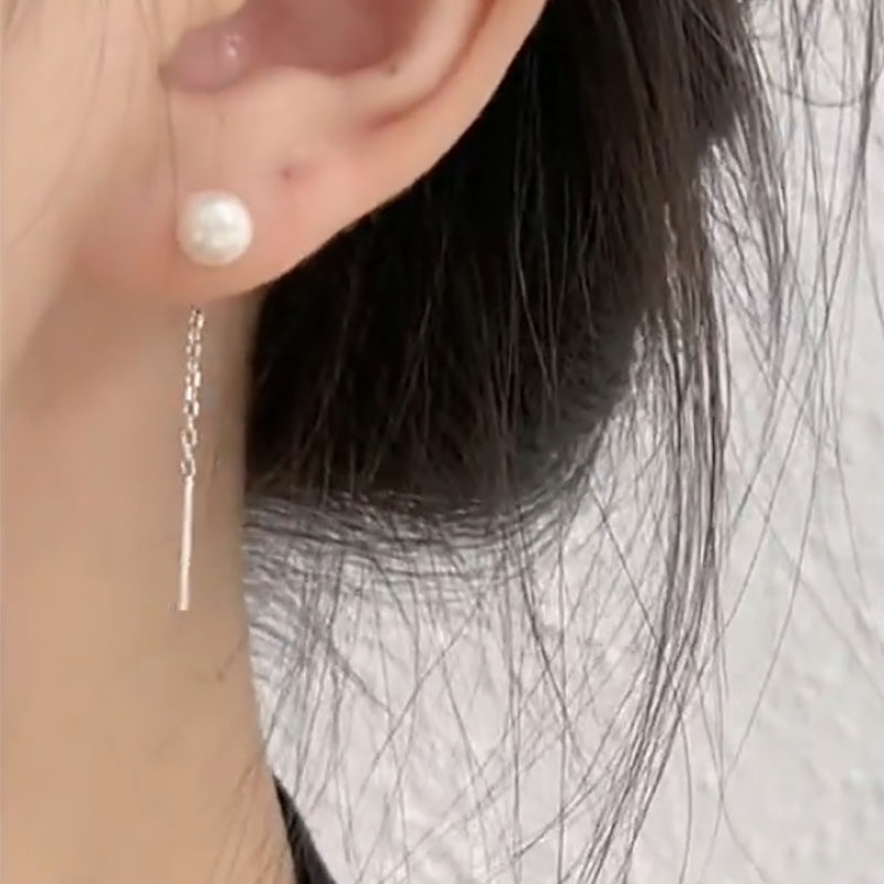 925纯银小耳线女珍珠耳环