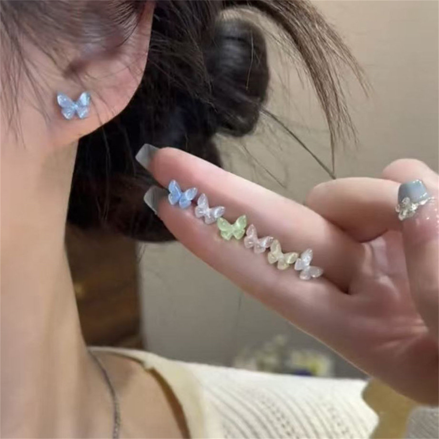 气质清新蝴蝶耳钉耳骨钉套装小众
