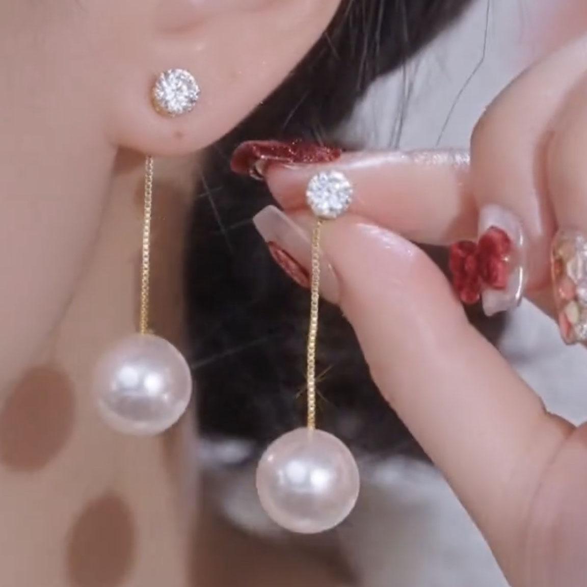 珍珠流苏耳环简约气质耳坠2025新款爆款高级感耳钉纯银针轻奢耳饰