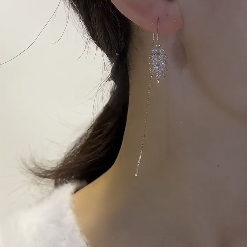 锆石叶子流苏耳线女轻奢简约气质