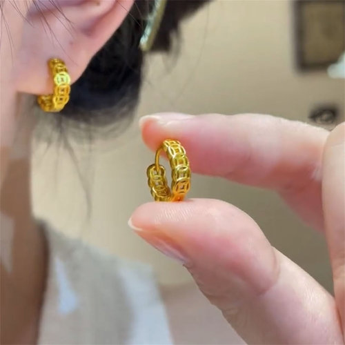 暴富招财钱多多铜钱耳扣耳钉小众