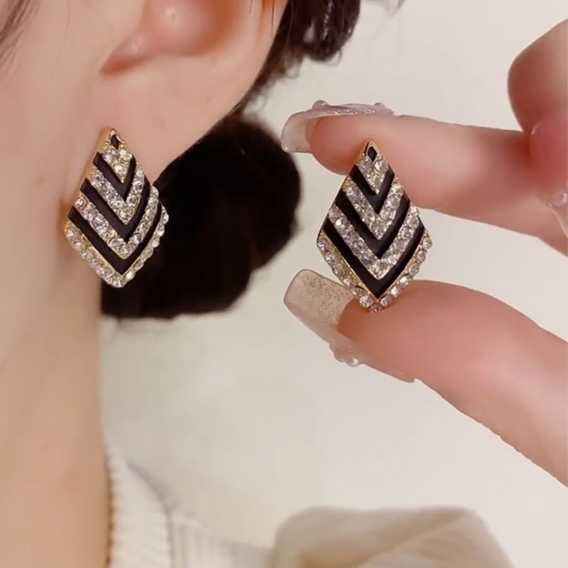 满钻菱形几何耳环纯银针耳钉女潮