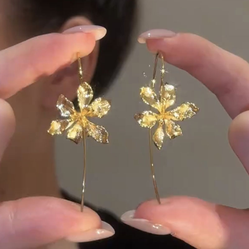 唯美金属鸢尾花耳环女小众设计潮