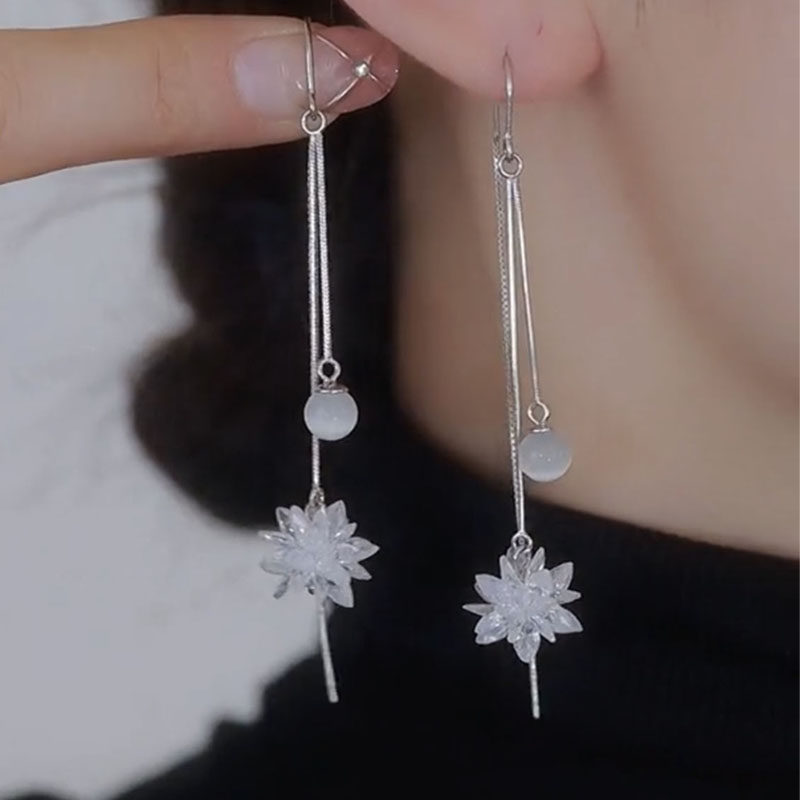 S925纯银水晶冰花耳线耳环女气质