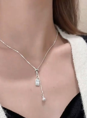 珍珠银色方牌抽拉项链choker两戴