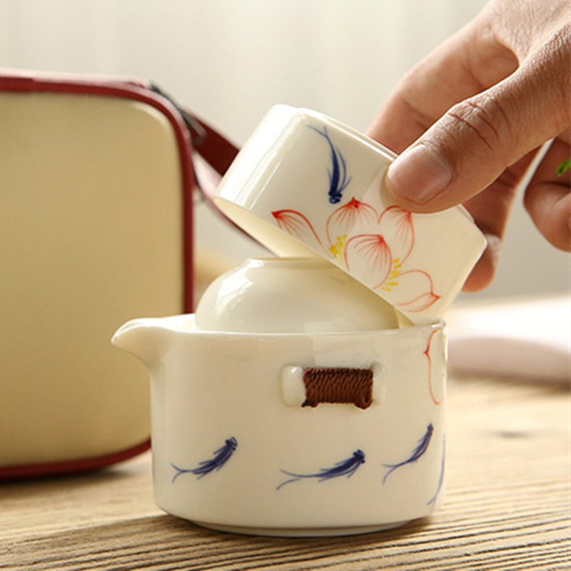 快客杯一壶二杯个人杯精致简约陶瓷便携旅行茶具套装办公茶壶泡茶