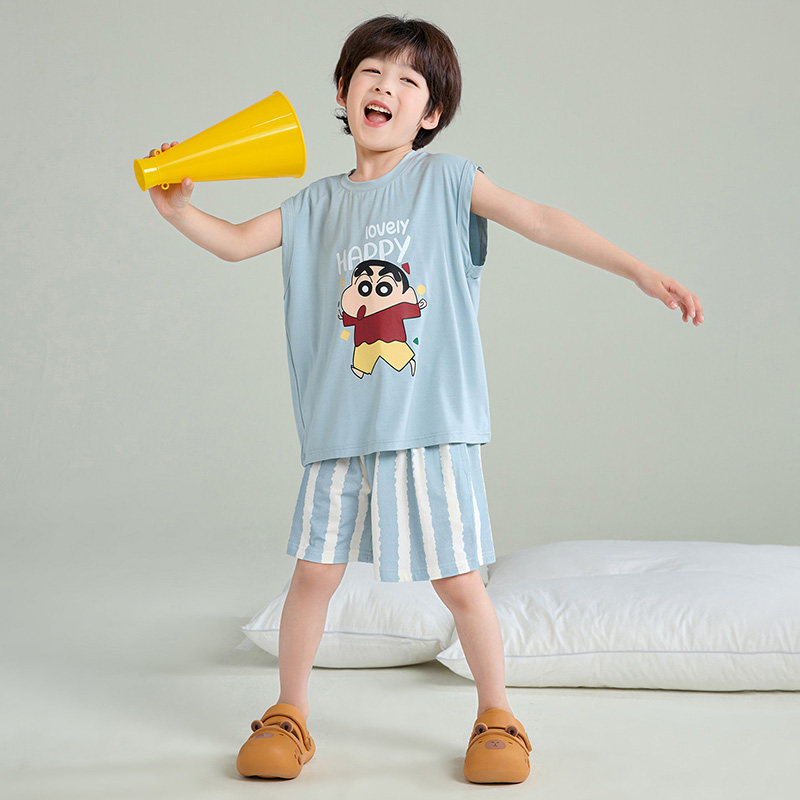 儿童莫代尔棉儿童睡衣背心短裤男童夏季薄款小男孩短袖套装家居服