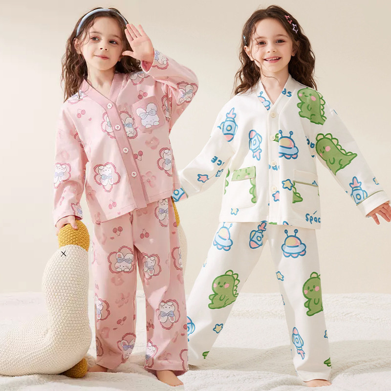 儿童睡衣开衫女童春秋季纯棉卡通A类全棉秋款长袖女孩家居服套装