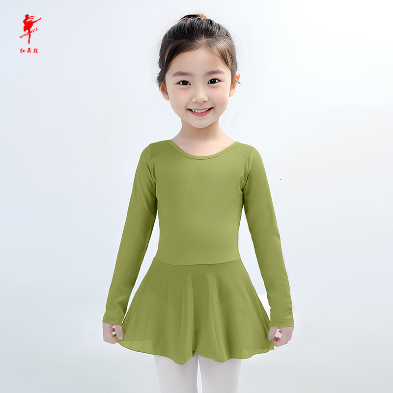 开档加扣儿童舞蹈棉长袖形体服