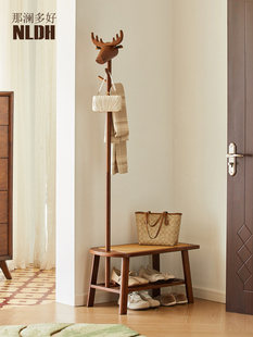 入户门实木换鞋 凳衣架进门坐凳 凳衣帽架一体玄关凳子门口家用穿鞋