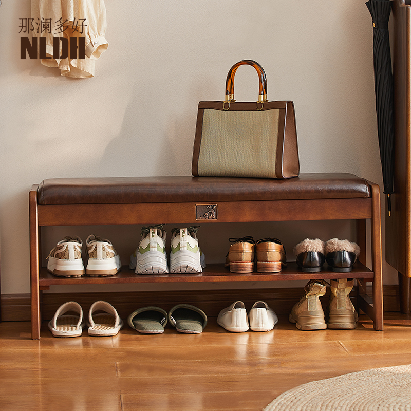 美式软座换鞋凳木制家用门口轻奢