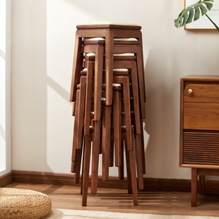 实木小凳子时尚创意客厅家用高方凳简约餐桌凳可叠放白蜡木高脚凳