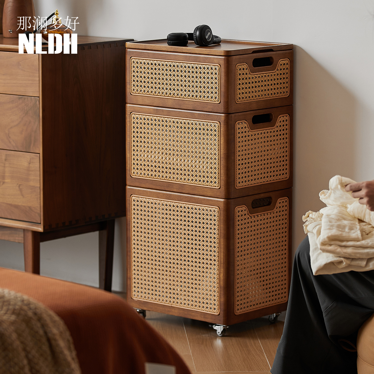 那澜多好可移动藤编收纳筐