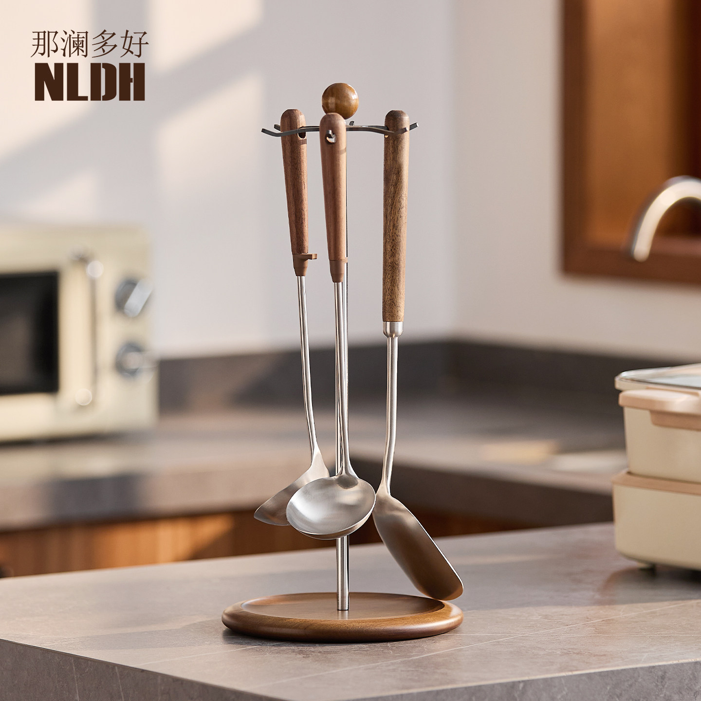 厨房炒菜锅铲家用不锈钢铲子勺汤勺漏勺厨具套装多功能台面收纳架