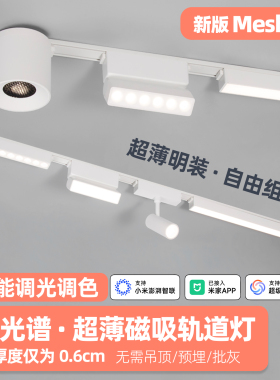 超薄明装磁吸轨道灯免吊顶家用已接入米家APP智能调光白色无主灯