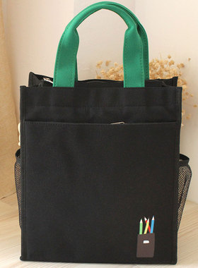 优质帆布多口袋铅小熊笔大容量复习包补习袋A4包文件包补课包黑色