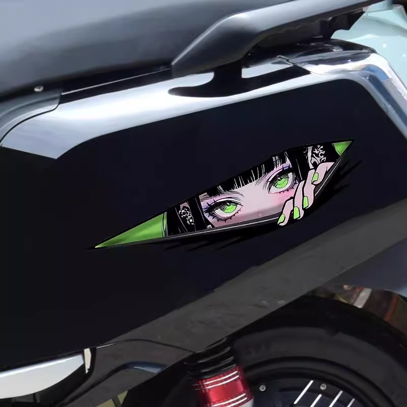 二次元动漫撕开漫画眼神汽车遮挡划痕电动车摩托车电脑机箱装饰纸