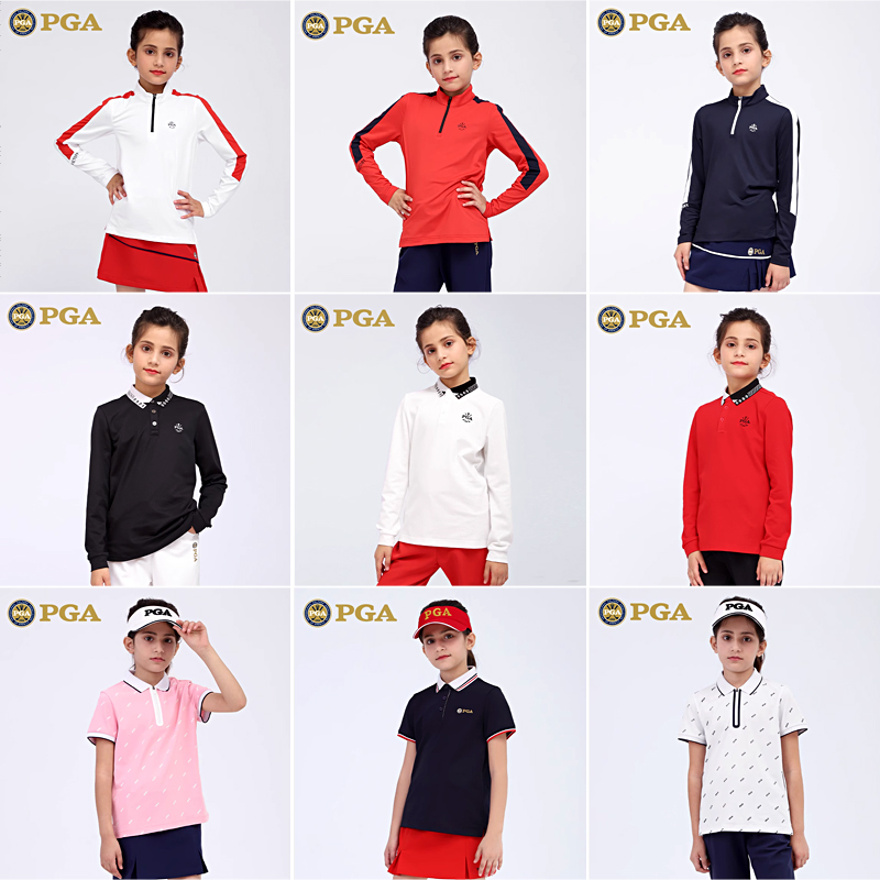 美国PGA儿童高尔夫服装夏季女童青少年上衣运动T恤短袖/长袖衣服