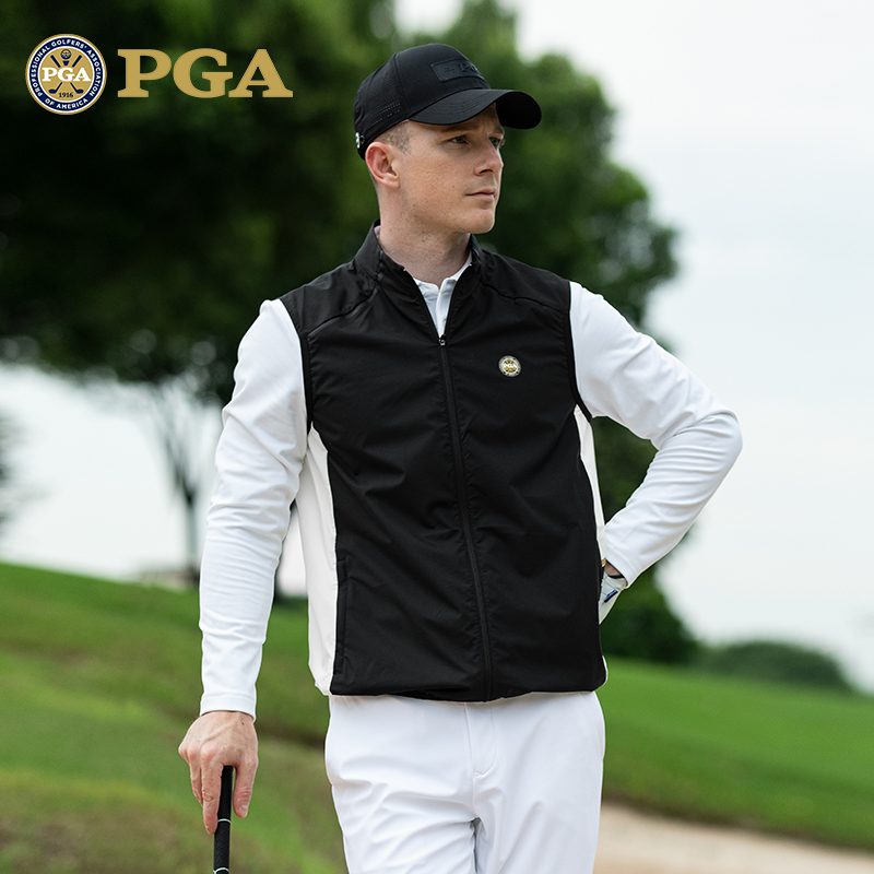 美国PGA高尔夫男士马甲拉链立领