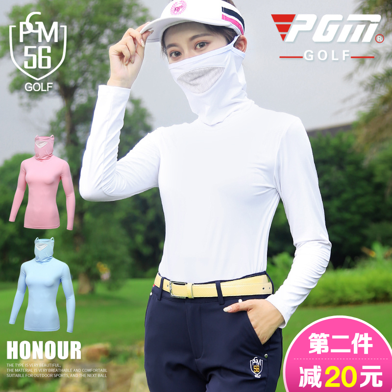 升級版!高爾夫防曬打底衣 女士冰絲衣服 高領防曬面罩 夏季服裝
