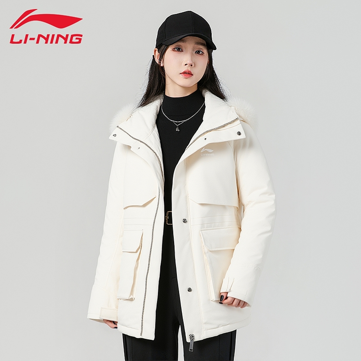 李宁羽绒服女士中长款冬季加厚