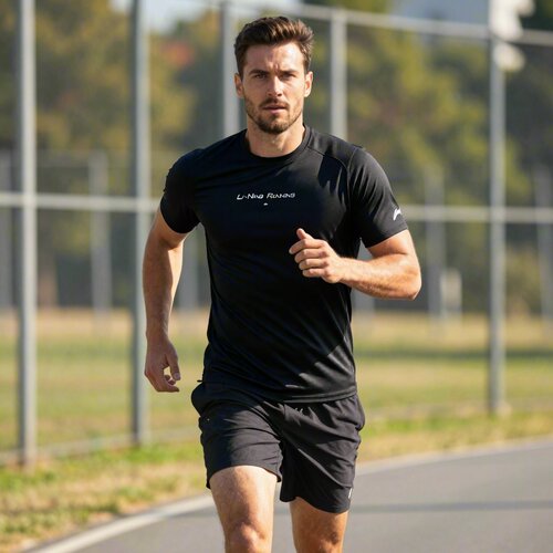 李宁男速干透气跑步短袖T恤