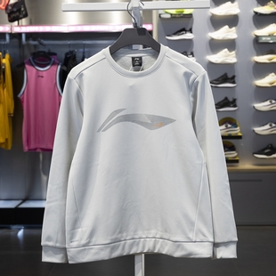 李宁加绒保暖圆领卫衣男士 百搭套头运动上衣AWDU567 休闲秋冬新款