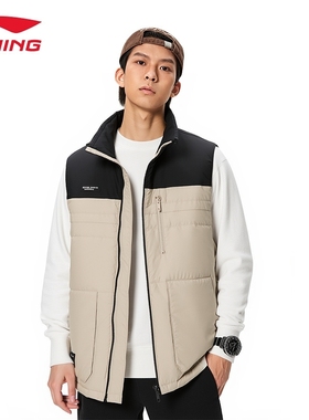 李宁羽绒马甲男秋冬新款舒适保暖运动鸭绒立领蓬松休闲服AMRU093